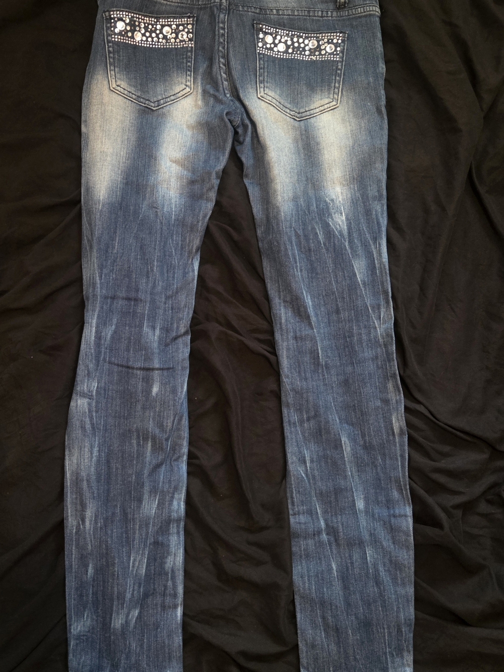 Machine Rhinestone Distressed Skinny Jeans - Picture 5 of 9
